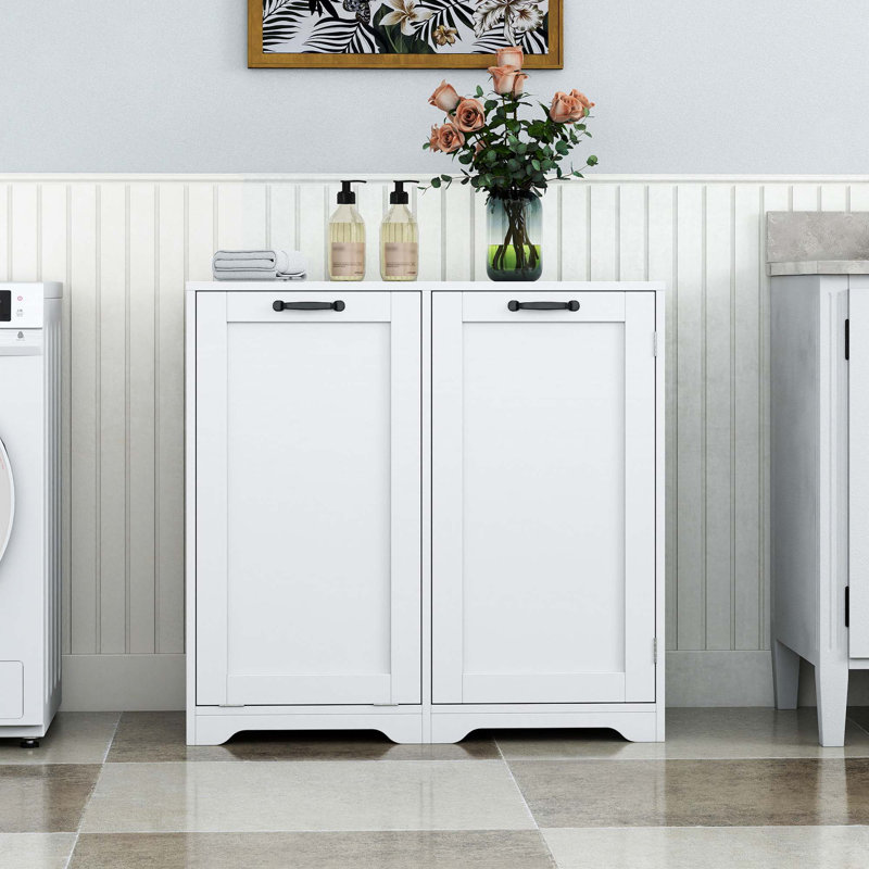 Armoire de buanderie avec portes et tablette, panier à linge inclinable