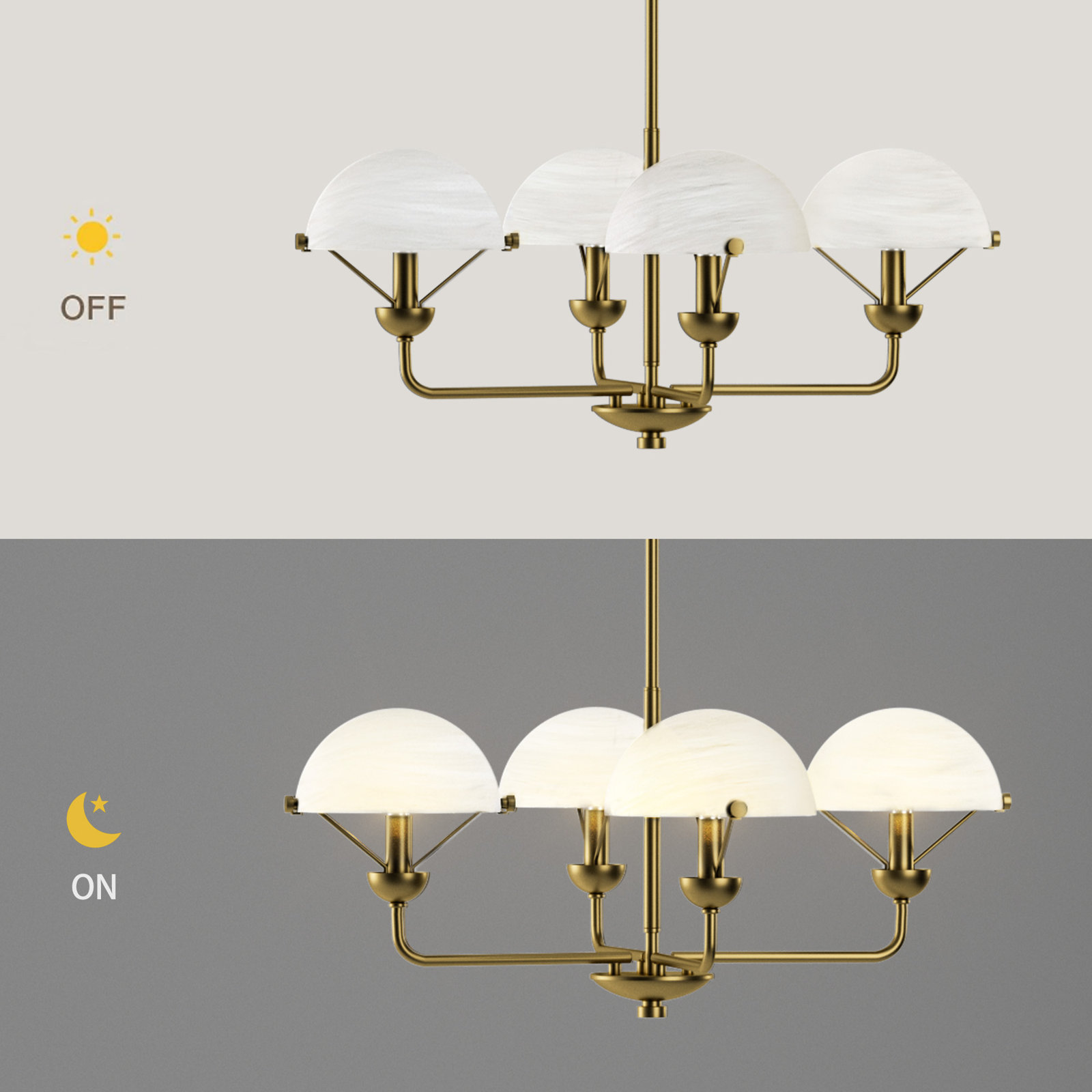 Iron 4-Light Chandelier, Antique Brass Finish/Frosted Glass Shade
