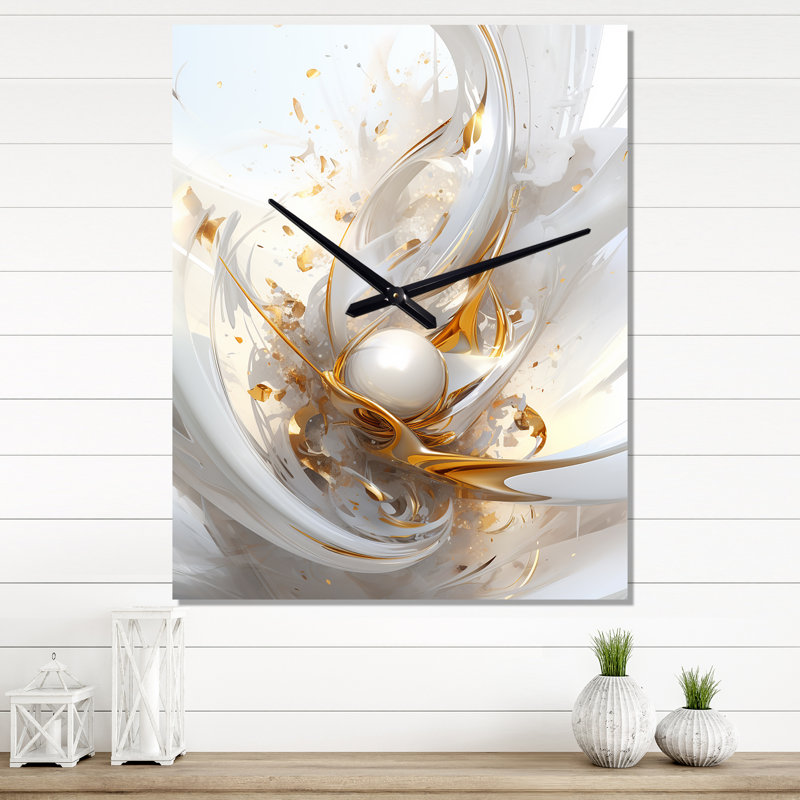 Horloge murale Fractal Gold Sphere On White II - Fractals, H 28 po x l 12 po x P 1 po