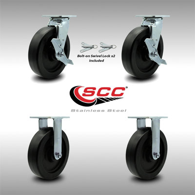 4 Piece Stainless Steel Polyolefin Caster Set
