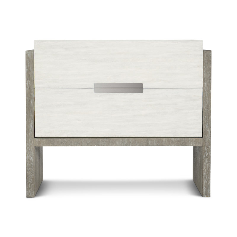 34" Two-Tone Brown and White Solid Wood Nightstand