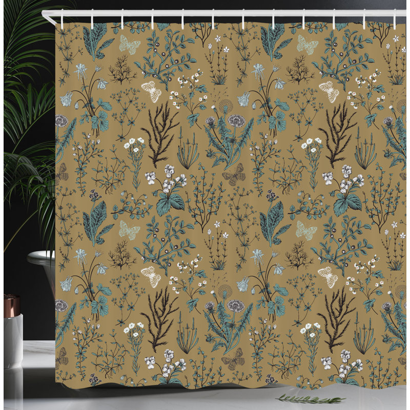 Floral Shower Curtain with Hooks Included, 69"H x 70"W, Camel Cocoa
