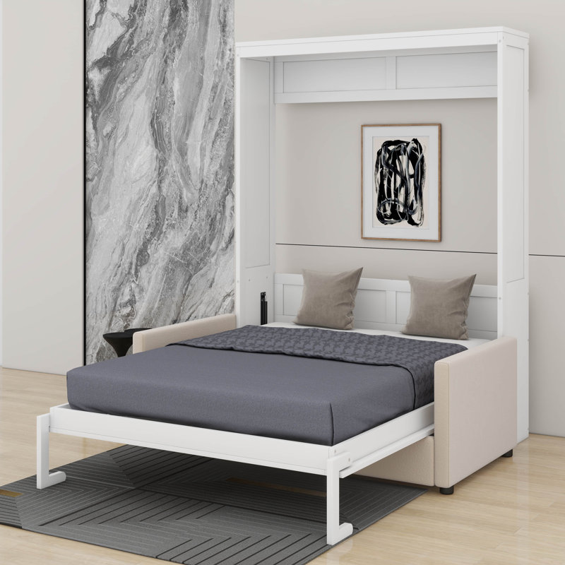 Grand lit escamotable avec coussin Ellwyn, Blanc