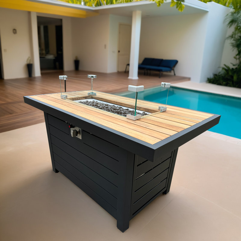 Table de foyer d'extérieur au propane en aluminium avec couvercle et pare-vent Bacil 25 H Bacil, Noir, noir, noir, noir