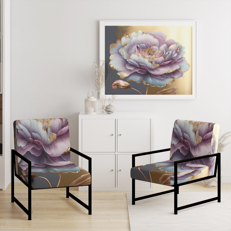 Brierly - Chaise avec accoudoirs rembourrée à motif floral - Métal mauve et doré, Doré