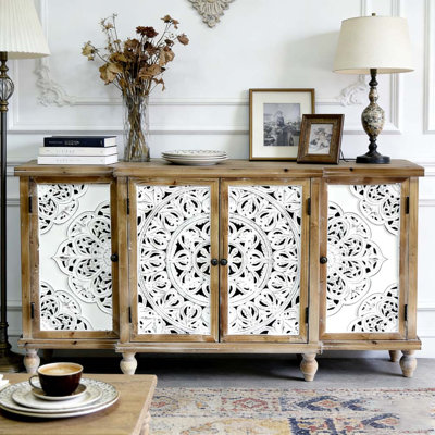 4-Door Hollow-Carved Accent Cabinet