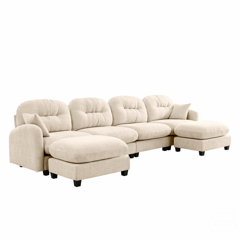 Canapé modulaire modulaire en forme de U avec repose-pieds, dossier en tissu de chenille doux capitonné