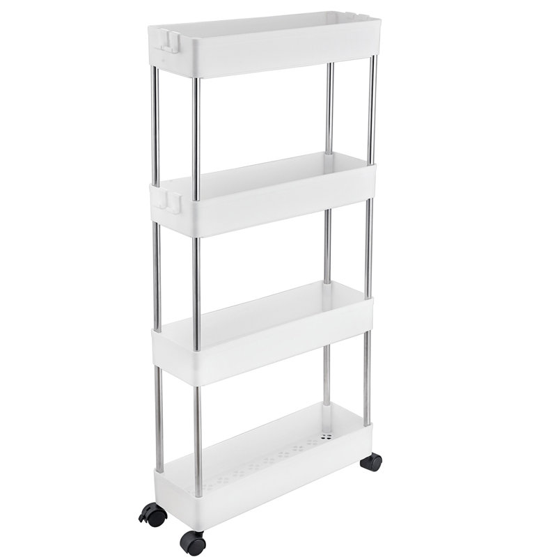 4-Tier Slim Storage Cart Mobile Shelving Unit Rolling Cart with Handle, White