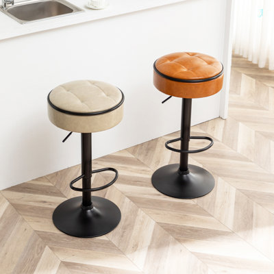 Round Storage Bar Stool Set Of 2, Leather Height Adjustable Barstool, 360°Counter Height Swivel Stool, Armless Bar Chair With Metal Frame For Kitchen Counter Dining Living Room