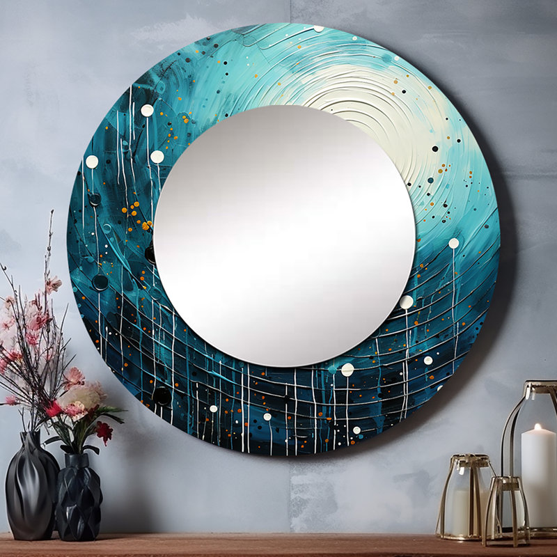 Bleu minimaliste lune II - miroir mural décoratif minimaliste, miroir rond bleu, impression d'art en métal, 29 po x 29 po