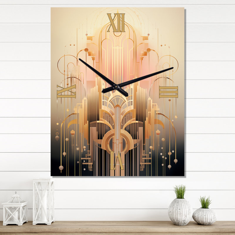 Art Nouveau, géométrie rose I - très grandes horloges murales géométriques modernes, H 32 po x l 24 po x P 1 po