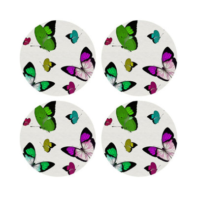 Butterflies Vegan Leather Round Placemats