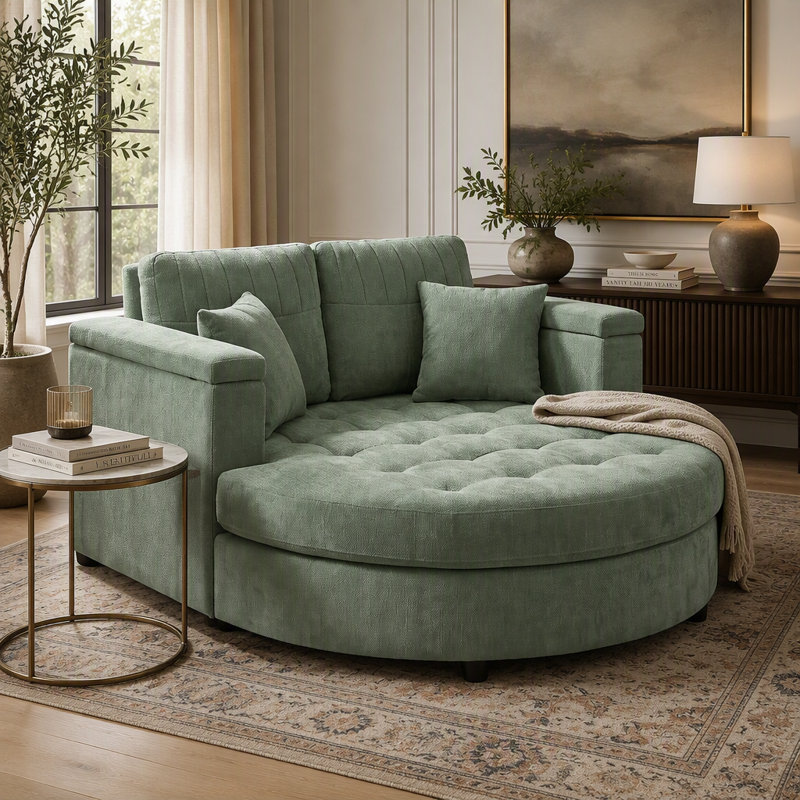 Canapé-lit rembourré avec siège capitonné et coussins détachables pour le salon de 54,7 po Curved, Green Chenille
