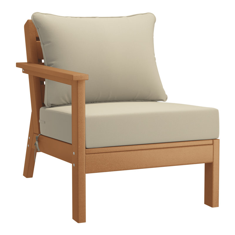 Deep Seating Left Arm Chair With Cushions, Beige, Teak