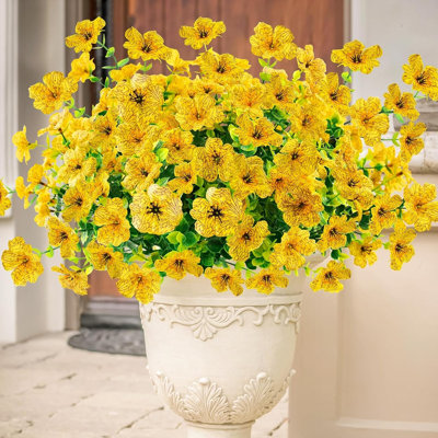 48 paquets de fleurs artificielles pour les fausses mamans d'extérieur avec des feuilles d'eucalyptus en soie résistantes aux rayons UV et des plantes pour l'extérieur de la maison