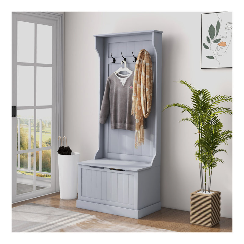 Hall Tree with Coat Rack, Storage and Sitting Bench, Gray