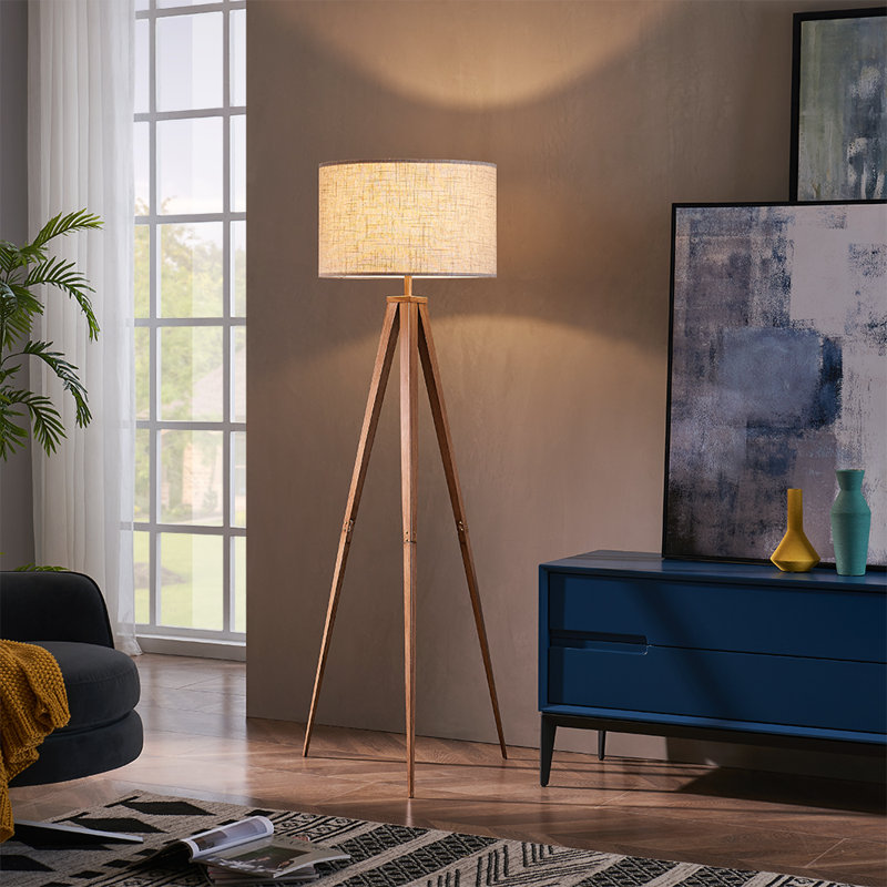 Nalan 61.4'' Tripod Floor Lamp, Walnut, Beige