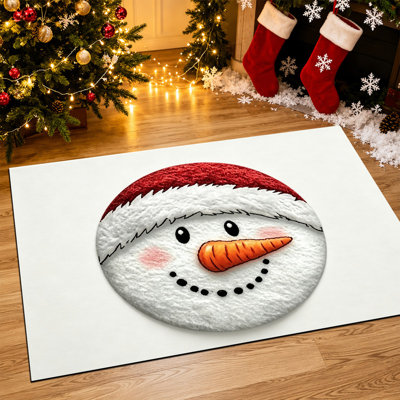 Tapis de porte antidérapant JYK pour intérieur et extérieur, 61 x 91 cm, motif bonhomme de neige rose