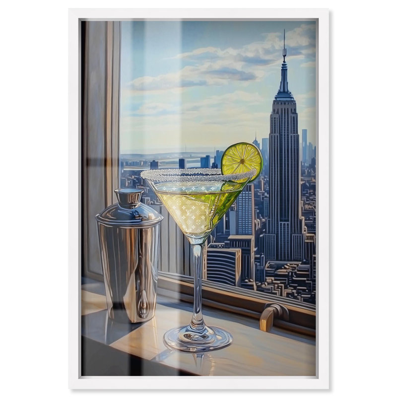 «Classy Drink in NYC Shadowbox Print» par Art Remedy, H 31 po x l 21 po, Blanc