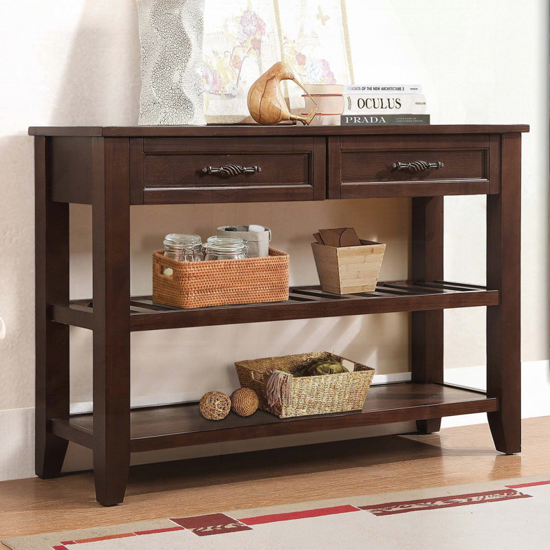 Console Mid-Century avec 2 tiroirs et 2 tablettes à niveaux - espresso, 42 po, Espresso