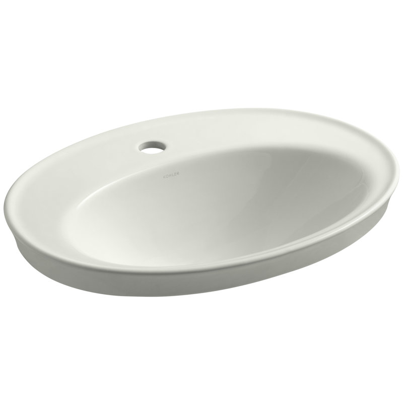 Serif Ceramic Oval Drop-In Bathroom Sink with Overflow, Dune, Single