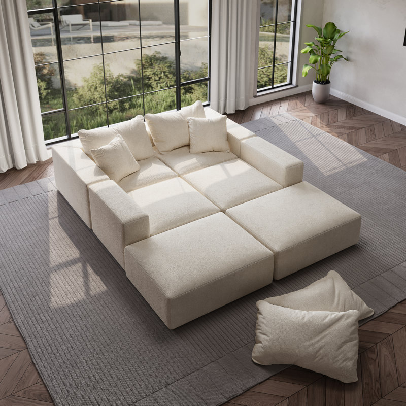 Canapé modulaire rembourré avec coussins compressibles, Beige
