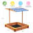 46''x46'' Kids Cedar Wood Sandbox with Adjustable Canopy & Bottom Liner, Wooden Sand Box for Backyard, Patio & Garden