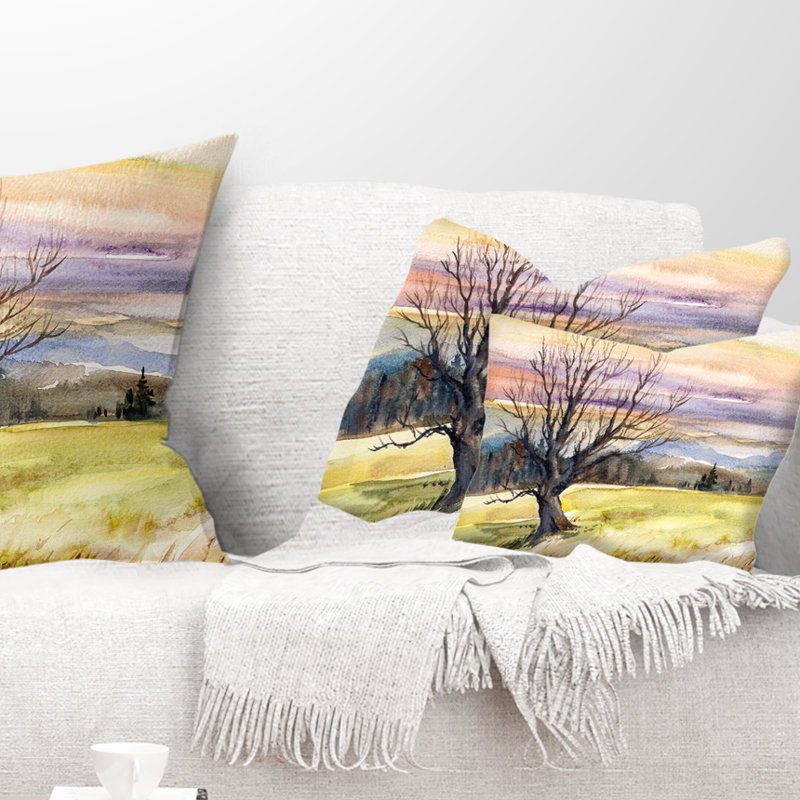 Coussin arbre sans feuilles au coucher du soleil, Oreiller européen, 12 po x 20 po