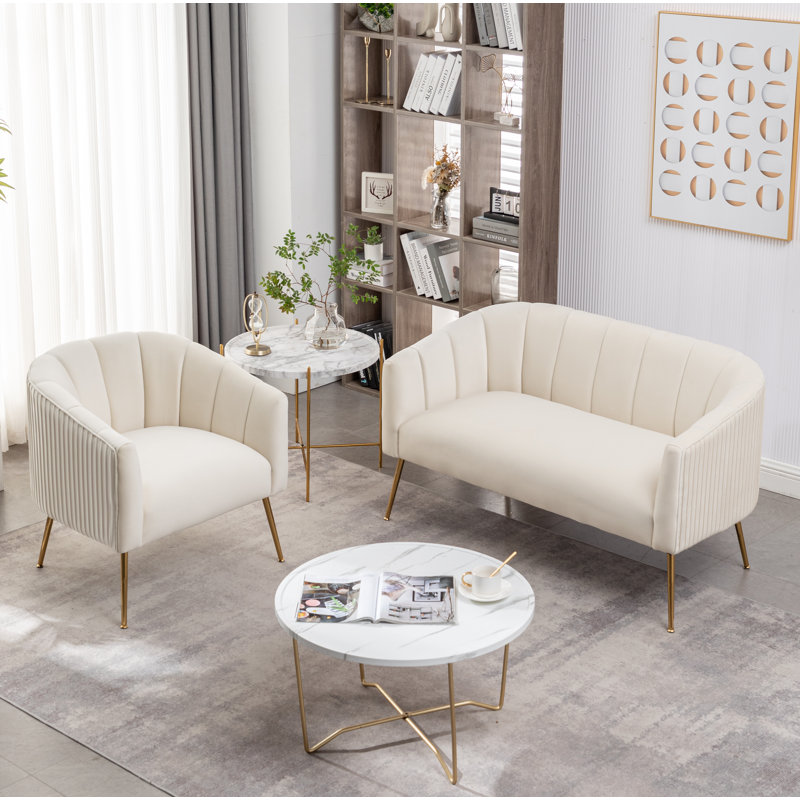 Ensemble de salon en velours 2 pièces Mariantonietta, Beige