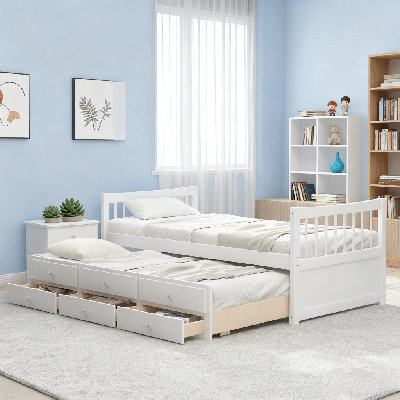 Daybed with Trundle and Drawers, Twin Size, Gray