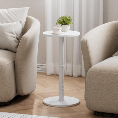 Table d'appoint ronde, pilier en bois massif avec plateau et base en bois, petite table d'appoint pour le salon, la chambre à coucher, le canapé et le bureau, facile à assembler, blanc