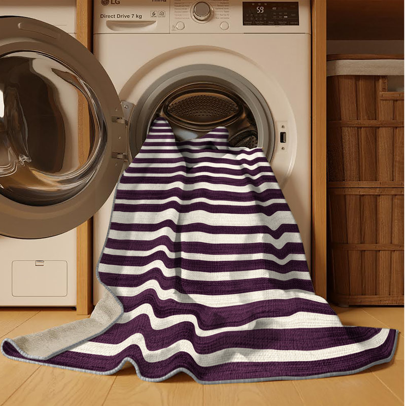 Tapis brun à rayures horizontales lavable à la machine, Rectangle 5 pi x 8 pi
