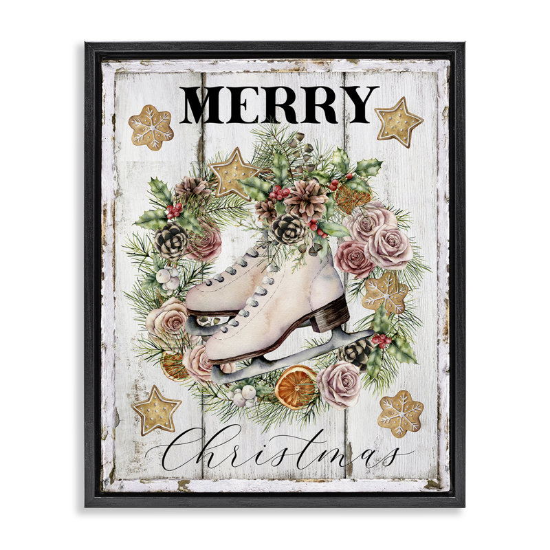 «Winter Ice Skates», art mural sur toile par Creatif Belle, Cadre flottant noir de jais, H 21 po x l 17 po