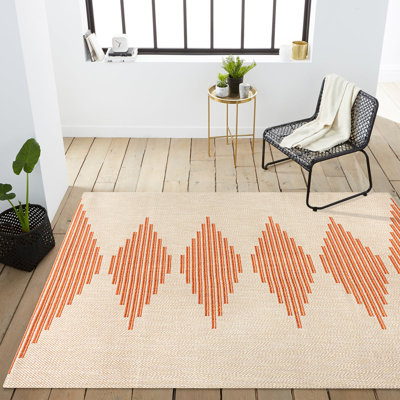 Dantrel Diamond Stripe Beige/Orange Indoor/Outdoor Rug