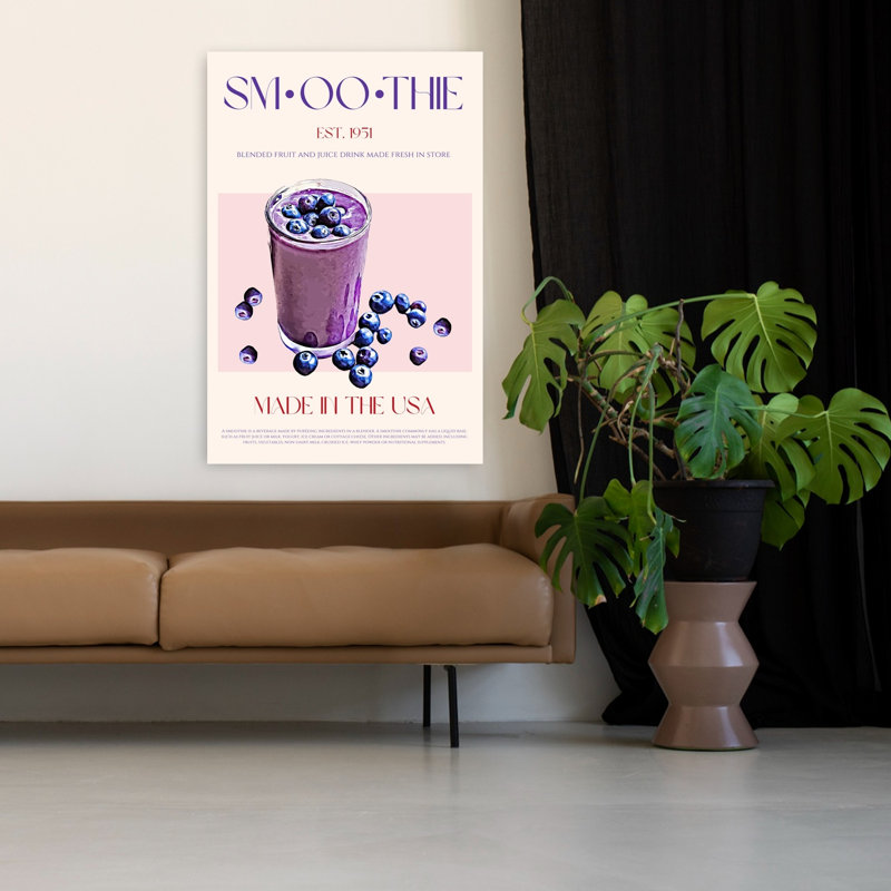 Art mural contemporain d'été «Fresh Blueberry Smoothie», H 48 po x l 32 po