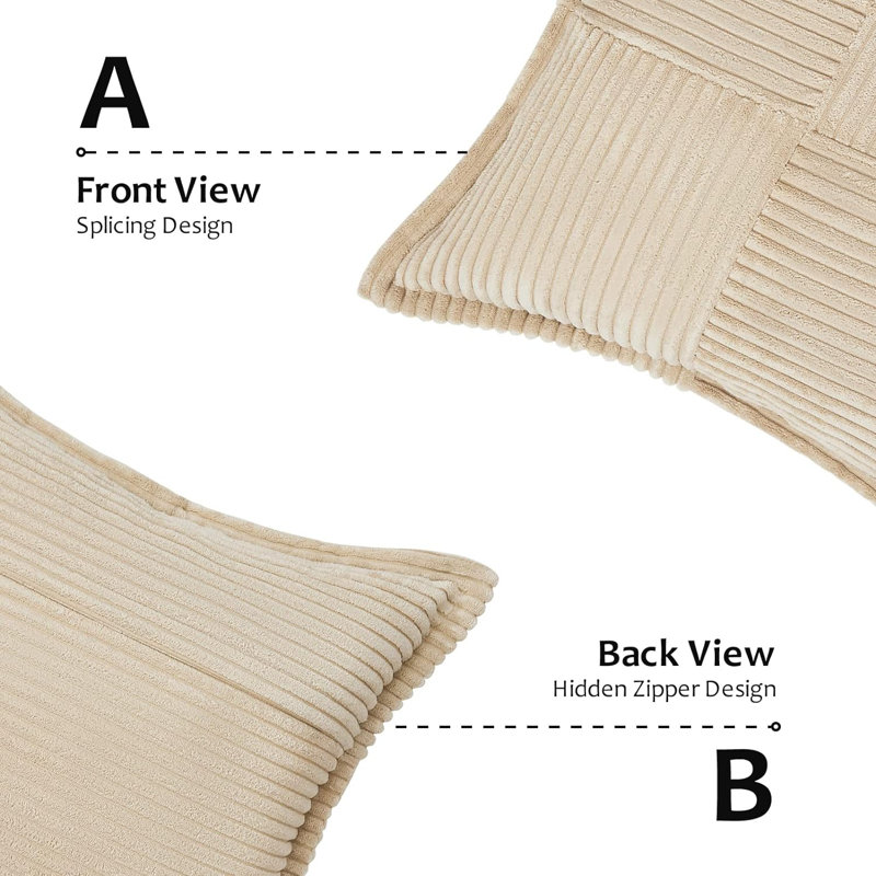 Housse de coussin carré en velours côtelé, H 16 po x l 16 po, Tanné