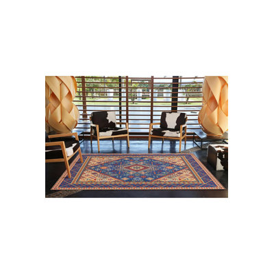 Tapis bleu lavable à motifs tissés