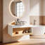 Meuble-lavabo flottant peu encombrant avec lavabo vasque inspiré du marbre et rangement ouvert