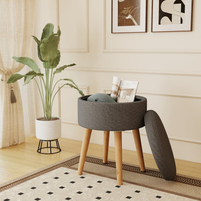 Repose-pieds rond avec repose-pieds de 14 po avec pieds en bois pour le salon, gris foncé