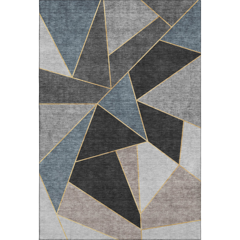 Premium Machine Washable Mayfield AMF636 Geometric Rug, Blue, 8' x 10'