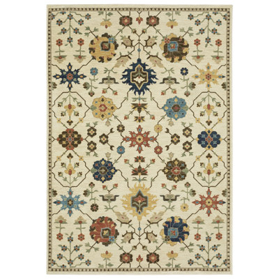 Tapis oriental en polypropylène tissé à la machine ivoire / or / orange