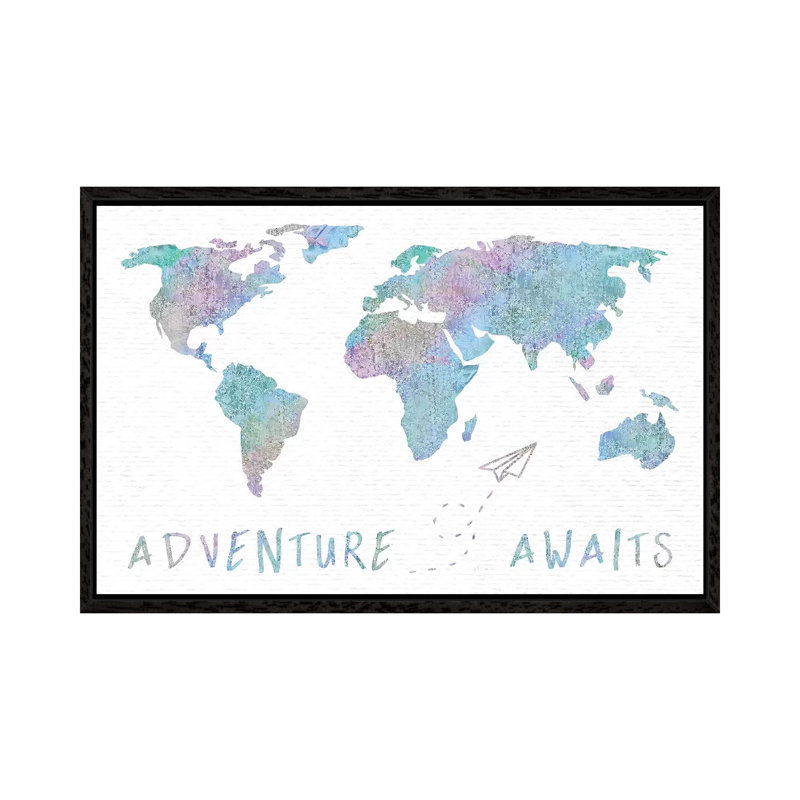 Adventure Awaits Map Metallic Rainbow by Nature Magick - Painting on Canvas, Black Framed, 152.5 cm H x 101.5 cm W