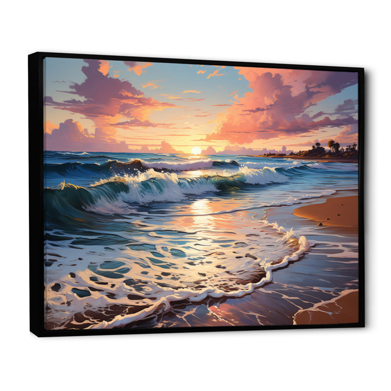 Beach Sandy Serenade II - Nautique et plage, impressions sur toile, H 16 po x l 32 po x P 1 po, Cadre flottant noir