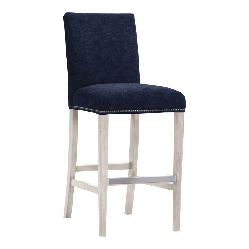 Gin Fizz Upholstered Stool with Solid Wood Frame, Casa Blanca, Callaloo Cotton, Yes