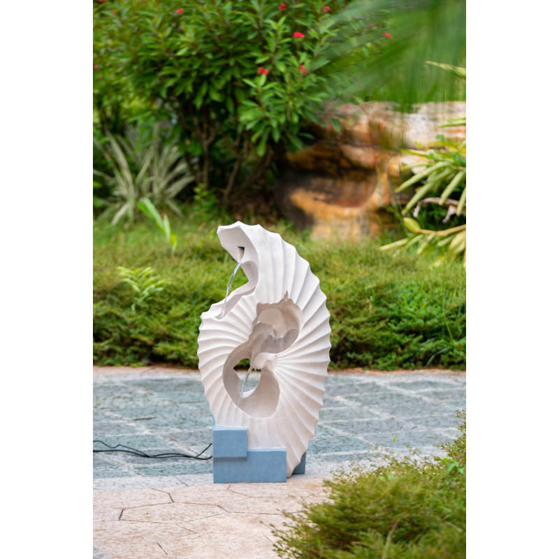 Fontaine abstraite blanche 16,9 x 10,2 x 31,9 po avec base bleue et lumière