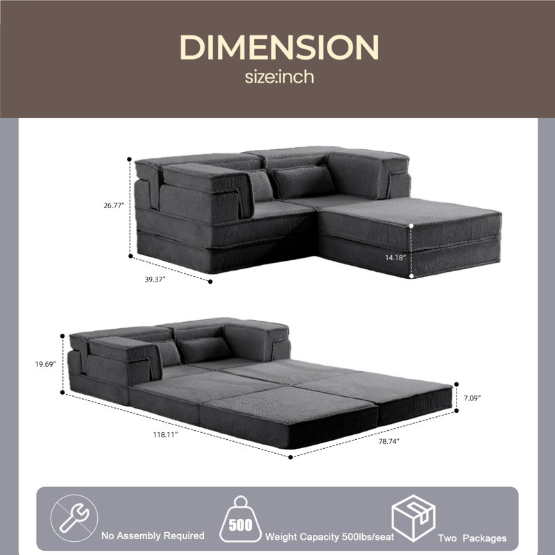 Compression Mahjong Sofa,Convertible Floor Sofa Bed,DIY Boneless Modular Sectional Sofa,No Assembly Required,Circle Fleece Fabric,Oversized 2 Seater With 1 Ottoman