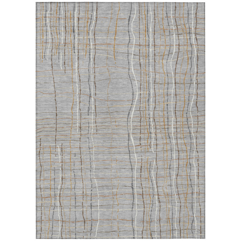 Calista Gray Washable Indoor-Outdoor Rug - , 5' x 7'6"