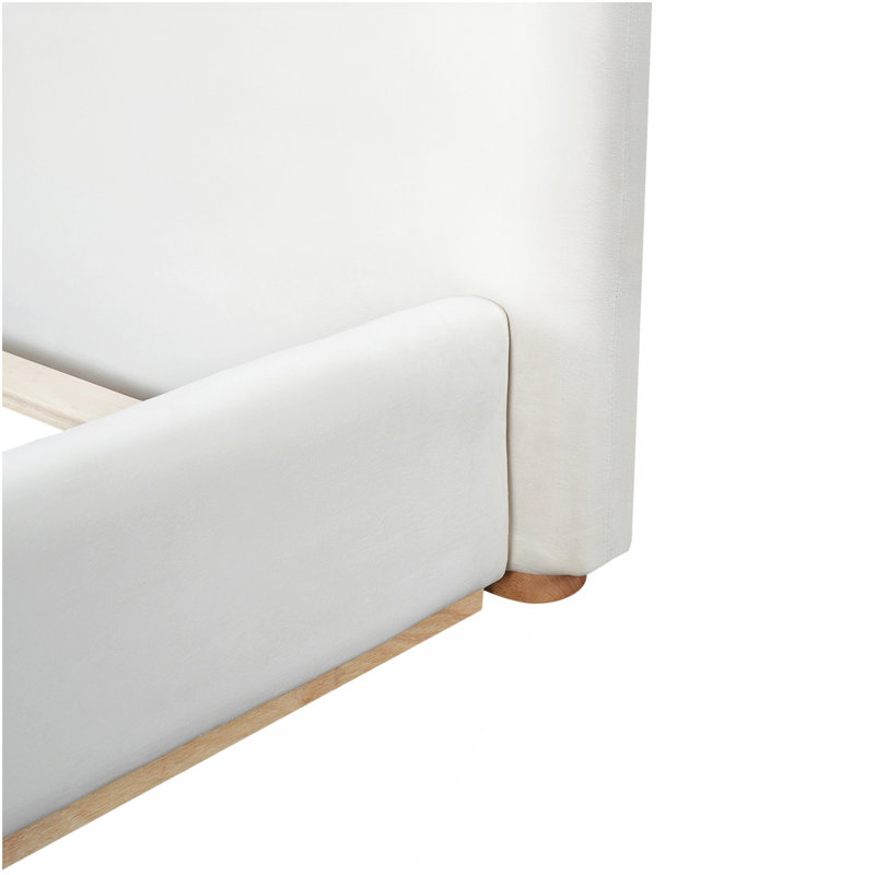 Élégant lit rembourré avec structure en bois, débloquant une nouvelle expérience de sommeil confortable, très grand, blanc
