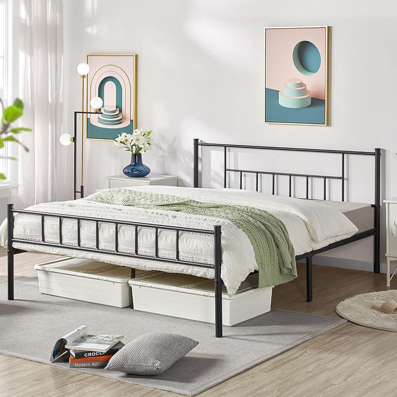 Delaenie Metal Platform Bed, Black, Queen