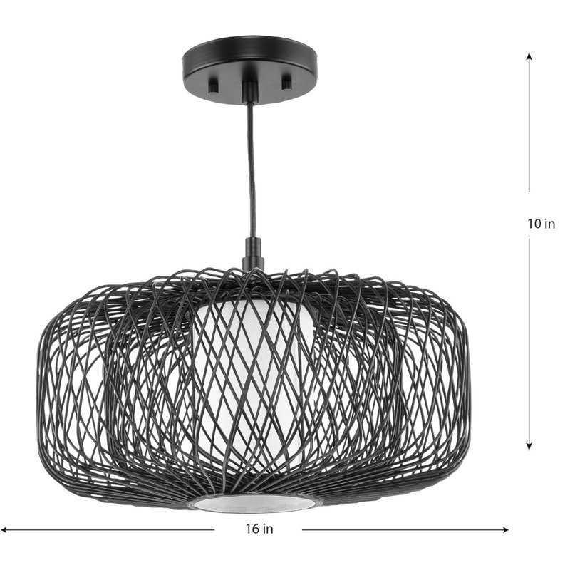 Andric 1 - Light Drum Pendant, 13" H x 16" W x 16" D, Black Rattan